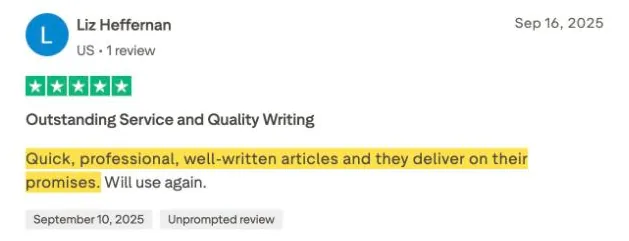 Liz Heffernan's Trustpilot review