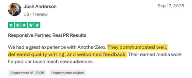Josh Anderson's Trustpilot review