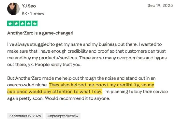 YJ Seo's Trustpilot review