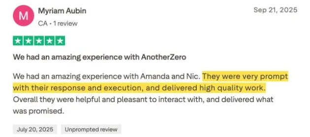 Myriam Aubin's Trustpilot review