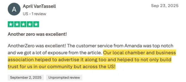 April VanTassell's Trustpilot review