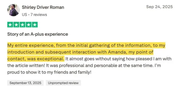 Shirley Driver Roman's Trustpilot review