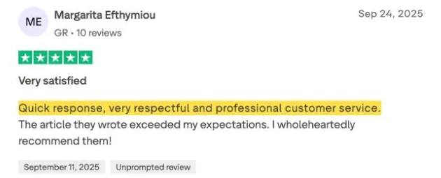 Margarita Efthymiou's Trustpilot review