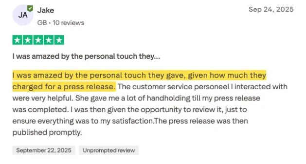 Jake's Trustpilot review