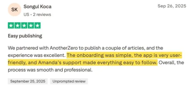 Songul Koca's Trustpilot review