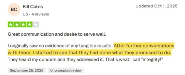 Bill Cates's Trustpilot review
