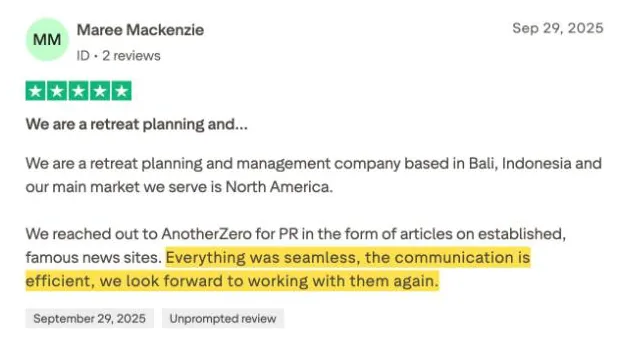Maree Mackenzie's Trustpilot review