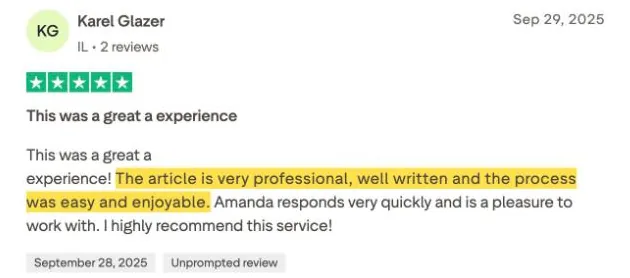 Karel Glazer's Trustpilot review