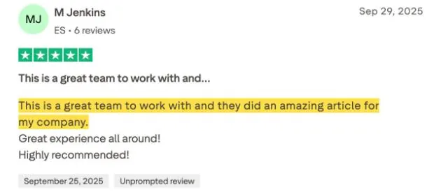 M Jenkins's Trustpilot review