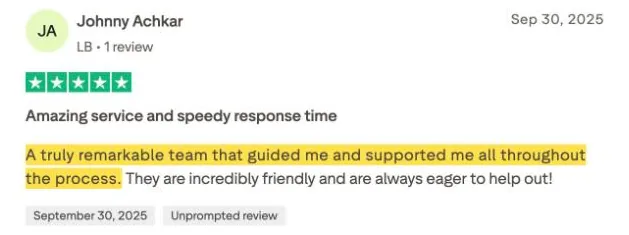 Johnny Achkar's Trustpilot review
