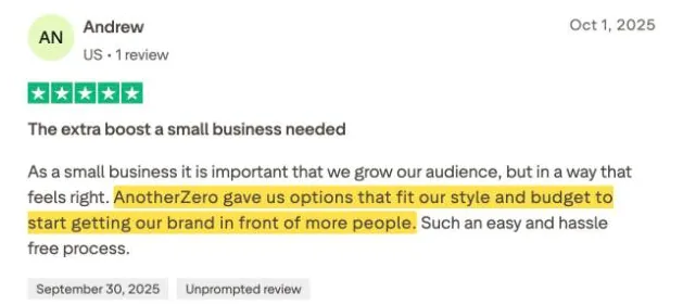Andrew's Trustpilot review