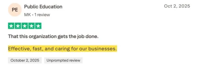 Public Education's Trustpilot review