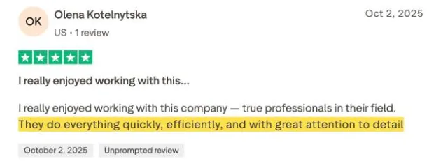 Olena Kotelnytska's Trustpilot review