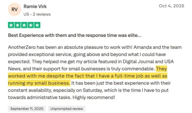 Ramie Virk's Trustpilot review