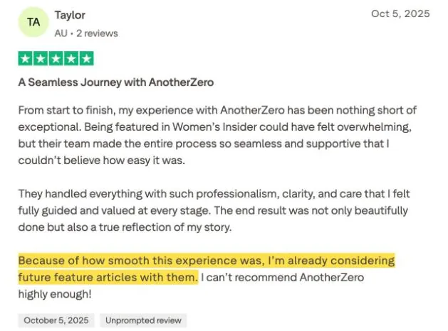 Taylor's Trustpilot review