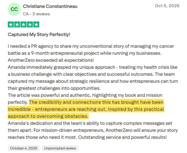 Christiane Constantineau's Trustpilot review