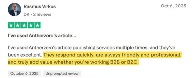 Rasmus Virkus's Trustpilot review