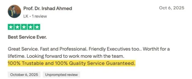 Prof. Dr. Irshad Ahmed's Trustpilot review