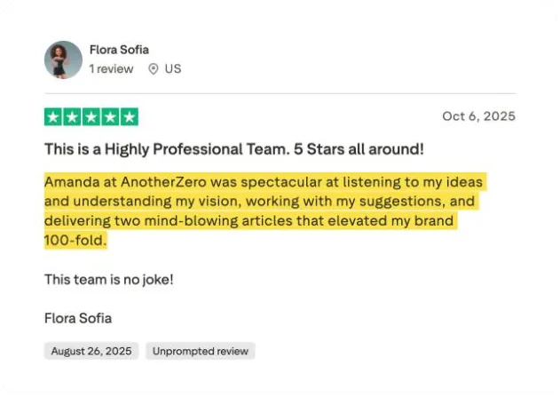 Flora Sofia's Trustpilot review
