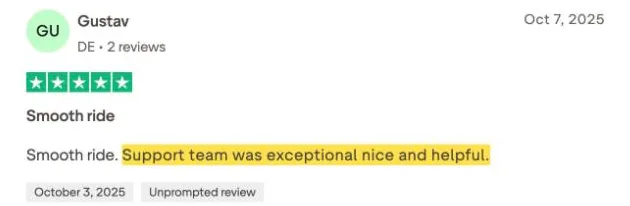 Gustav's Trustpilot review