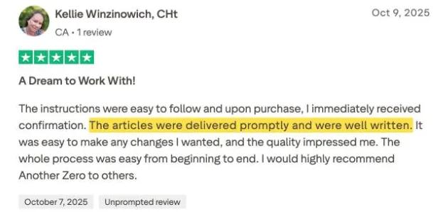 Kellie Winzinowich, CHt's Trustpilot review