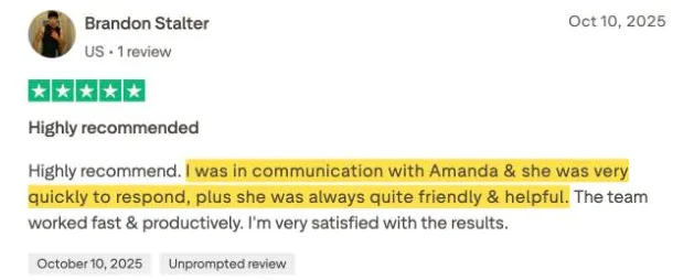 Brandon Stalter's Trustpilot review