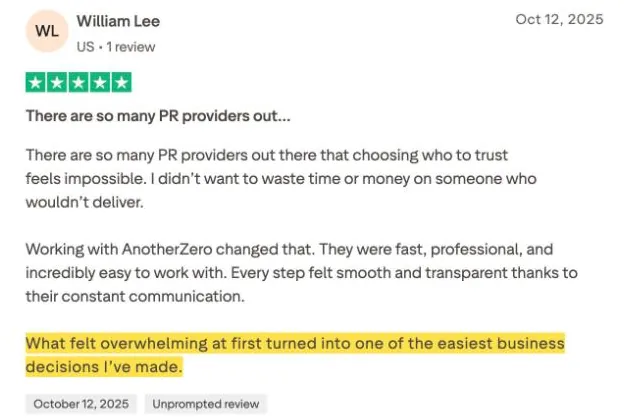 William Lee's Trustpilot review