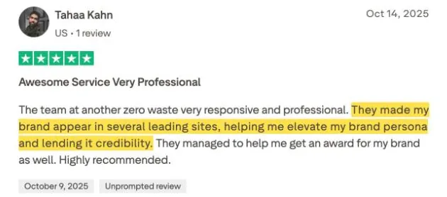 Tahaa Kahn's Trustpilot review