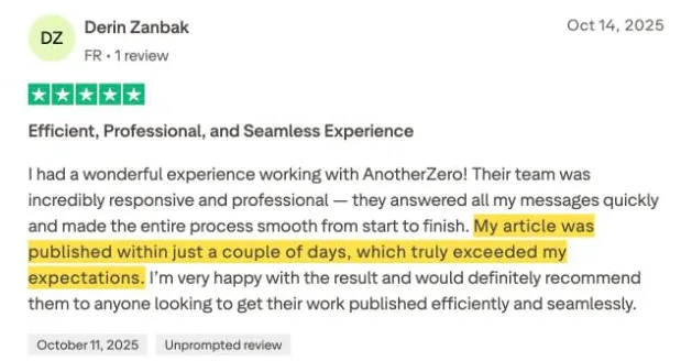 Derin Zanbak's Trustpilot review