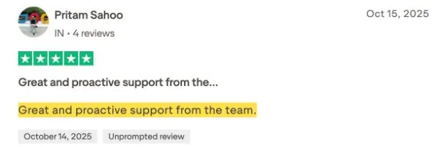 Pritam Sahoo's Trustpilot review