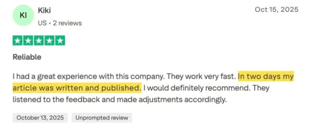 Kiki's Trustpilot review