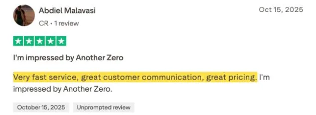 Abdiel Malavasi's Trustpilot review