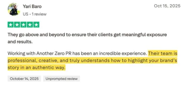 Yari Baro's Trustpilot review