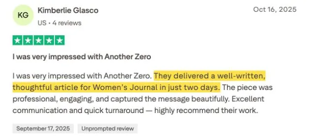 Kimberlie Glasco's Trustpilot review