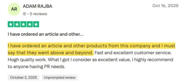ADAM RAJBA's Trustpilot review