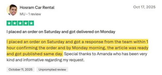 Hosram Car Rental's Trustpilot review