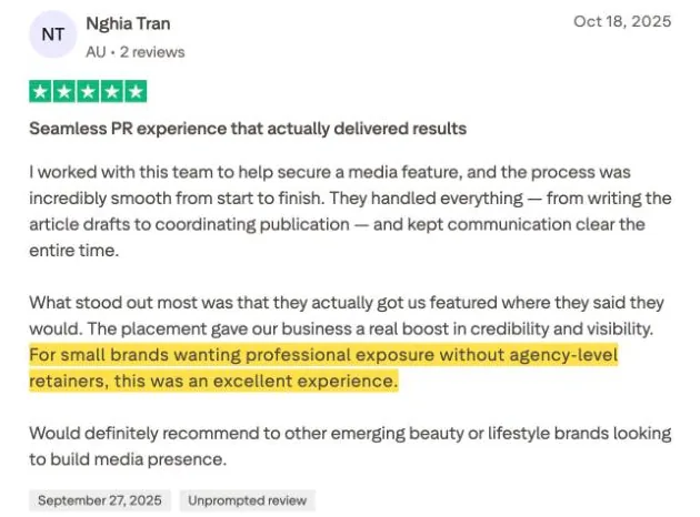 Nghia Tran's Trustpilot review
