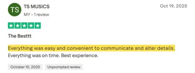 TS MUSICS's Trustpilot review