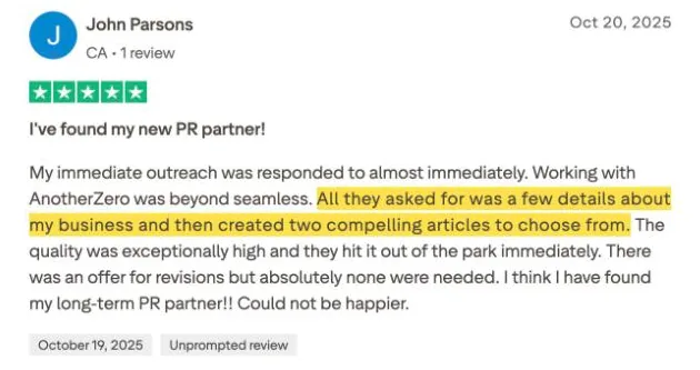 John Parsons's Trustpilot review