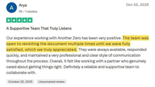 Arya's Trustpilot review