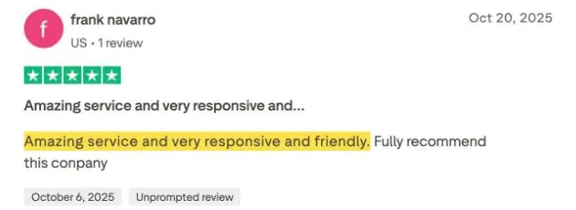 frank navarro's Trustpilot review