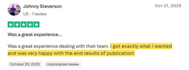Johnny Steverson's Trustpilot review