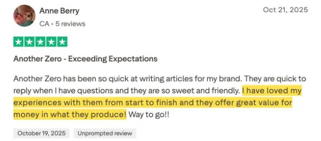 Anne Berry's Trustpilot review