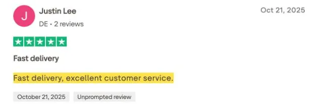 Justin Lee's Trustpilot review