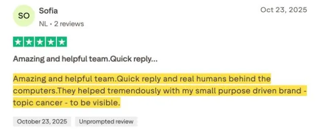 Sofia's Trustpilot review