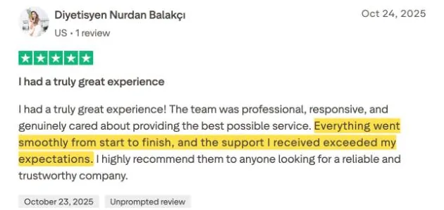 Diyetisyen Nurdan Balakçı's Trustpilot review