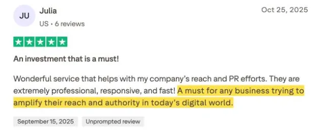 Julia's Trustpilot review