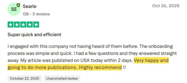 Searle's Trustpilot review