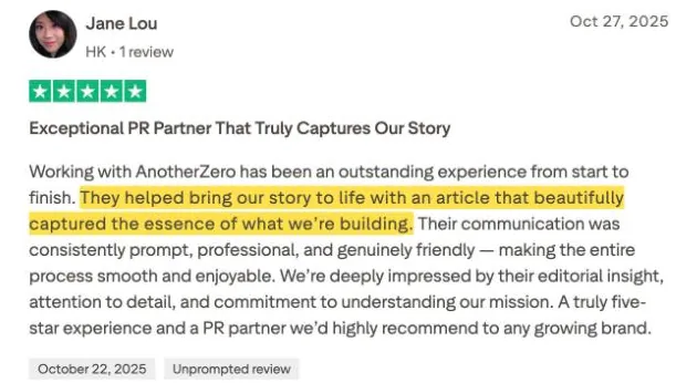 Jane Lou's Trustpilot review