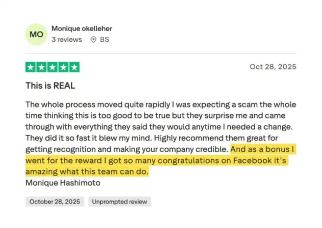 Monique okelleher's Trustpilot review